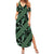 Indonesia Batik Pattern Family Matching Summer Maxi Dress and Hawaiian Shirt Green Version