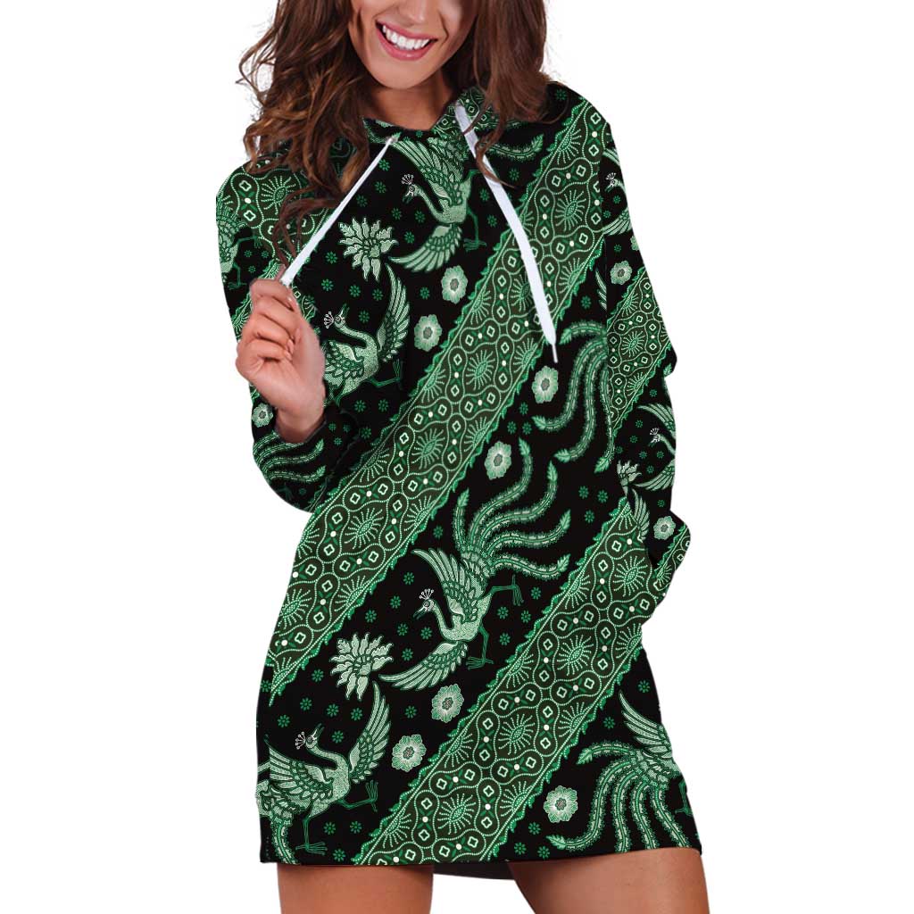 Indonesia Batik Pattern Hoodie Dress Green Version