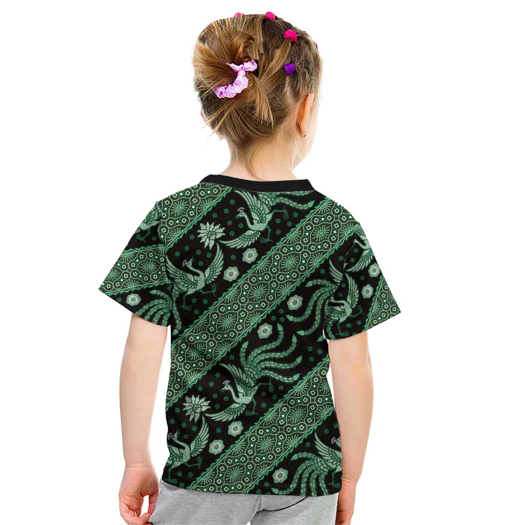 Indonesia Batik Pattern Kid T Shirt Green Version