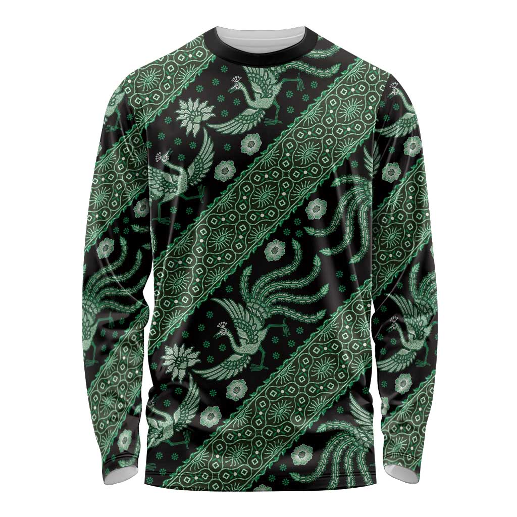 Indonesia Batik Pattern Long Sleeve Shirt Green Version