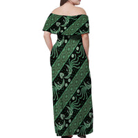 Indonesia Batik Pattern Off Shoulder Maxi Dress Green Version