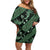 Indonesia Batik Pattern Off Shoulder Short Dress Green Version