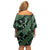 Indonesia Batik Pattern Off Shoulder Short Dress Green Version