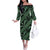 Indonesia Batik Pattern Off The Shoulder Long Sleeve Dress Green Version