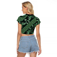Indonesia Batik Pattern Raglan Cropped T Shirt Green Version