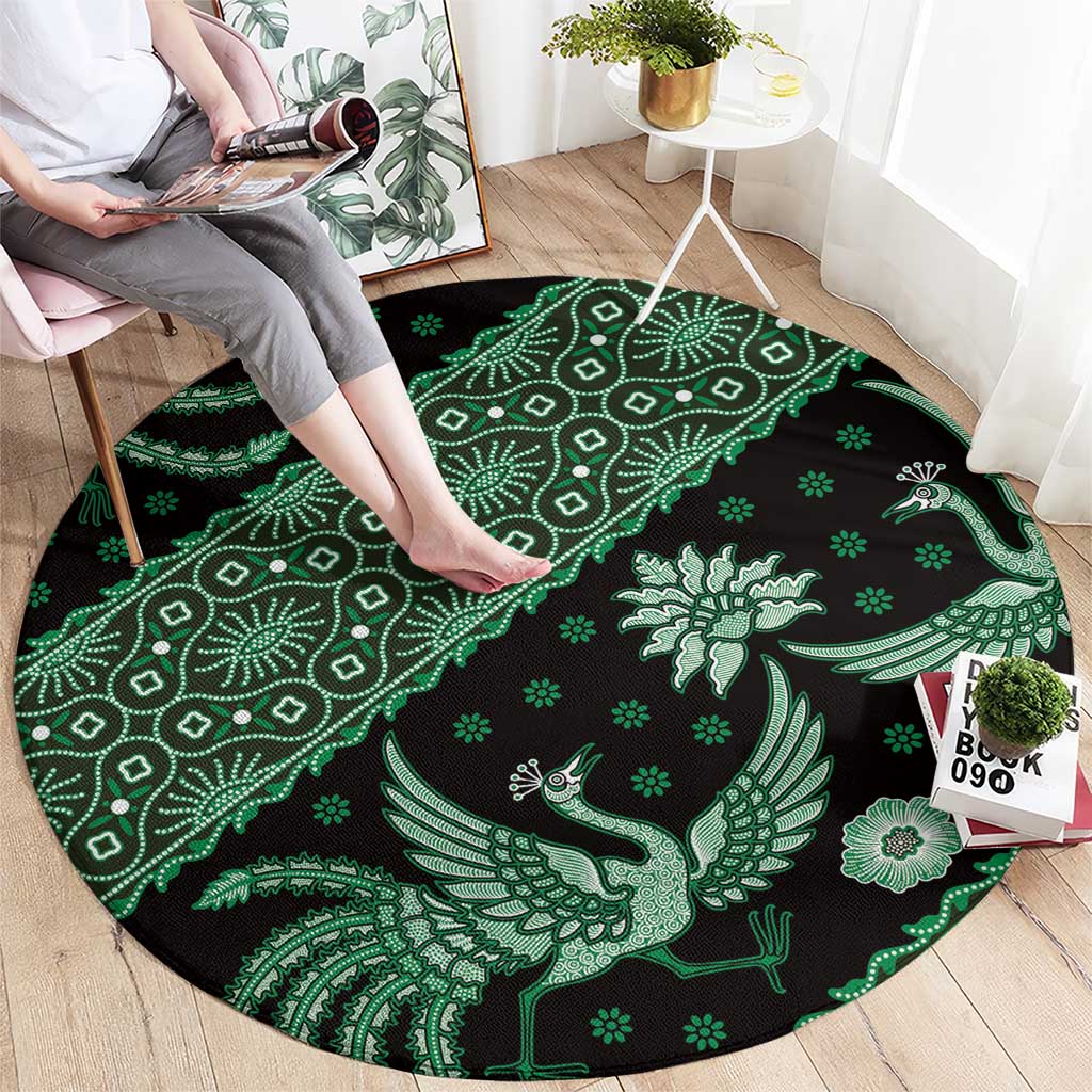 Indonesia Batik Pattern Round Carpet Green Version