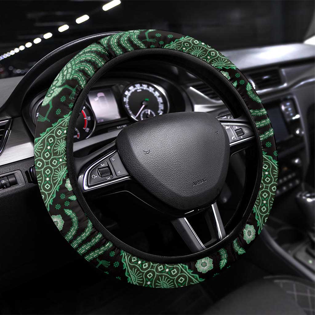 Indonesia Batik Pattern Steering Wheel Cover Green Version