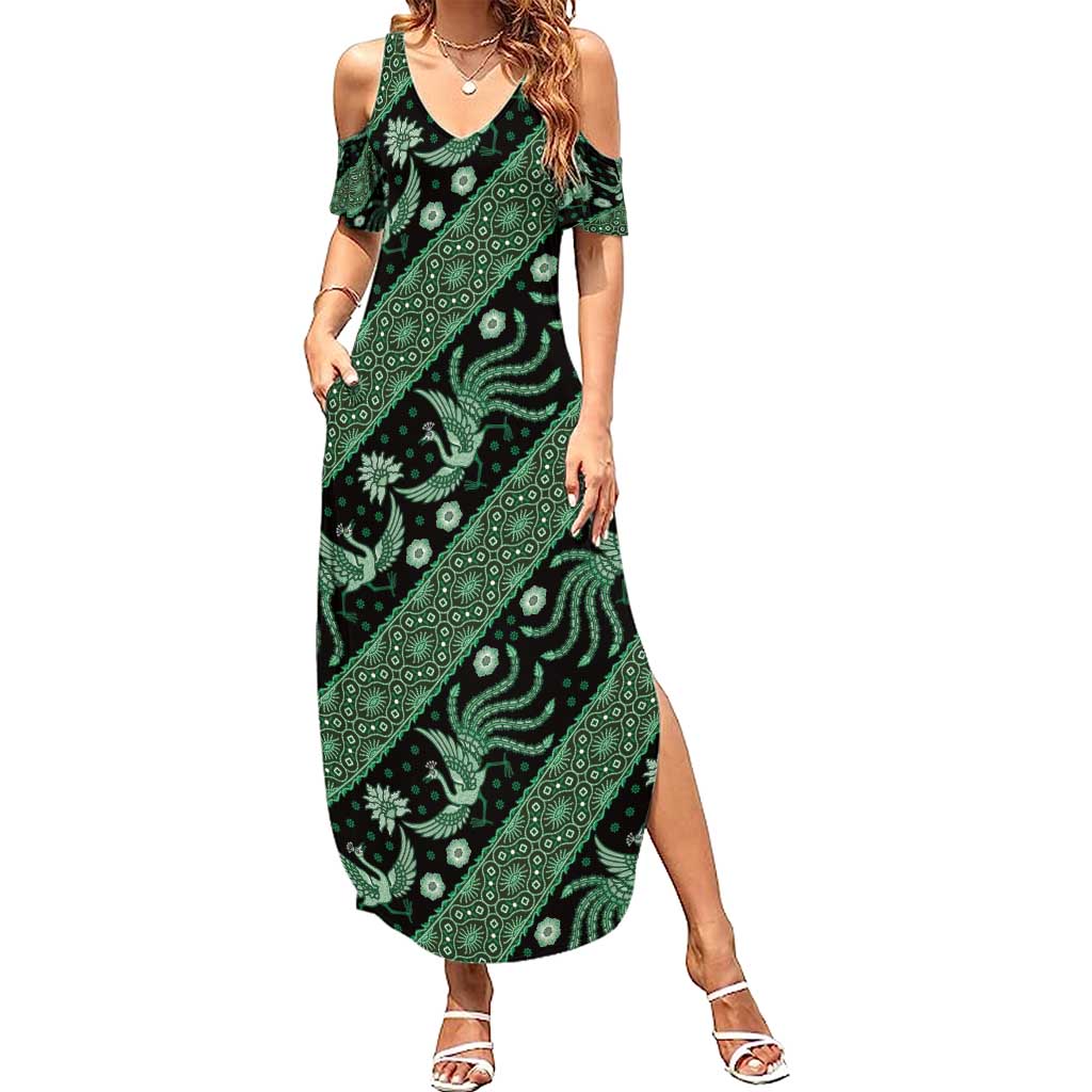 Indonesia Batik Pattern Summer Maxi Dress Green Version