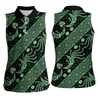Indonesia Batik Pattern Women Sleeveless Polo Shirt Green Version