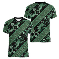 Indonesia Batik Pattern Women V-Neck T-Shirt Green Version