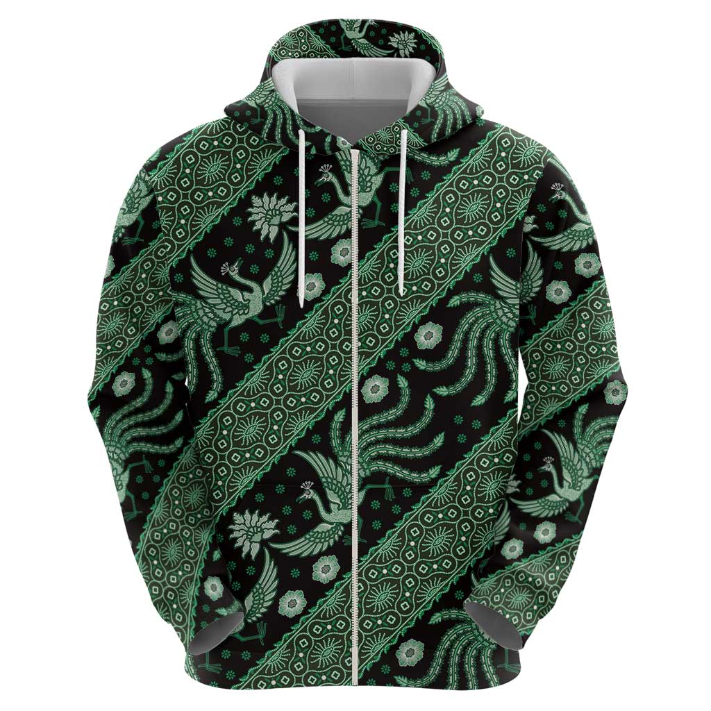 Indonesia Batik Pattern Zip Hoodie Green Version