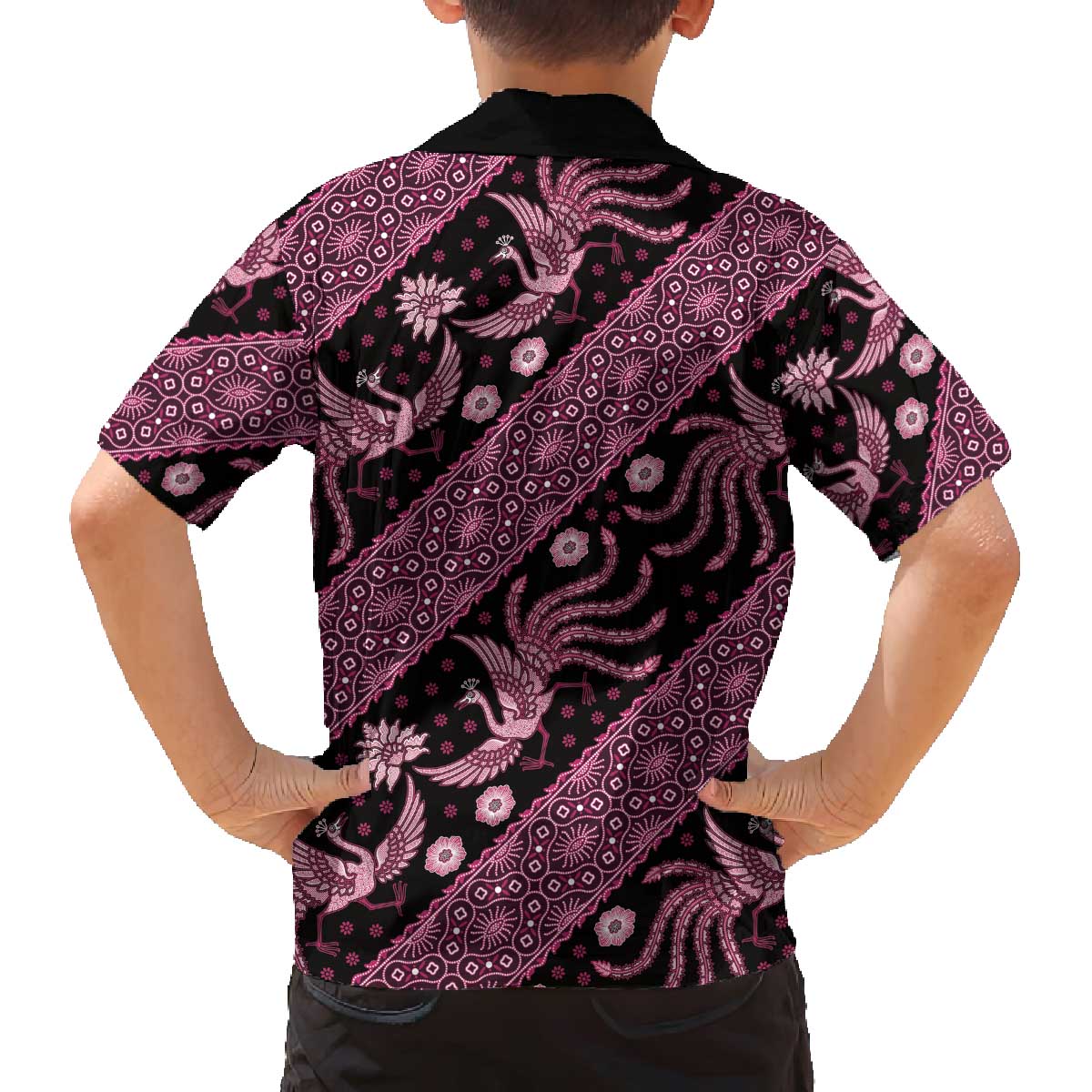Indonesia Batik Pattern Family Matching Off The Shoulder Long Sleeve Dress and Hawaiian Shirt Pink Version LT01 - Polynesian Pride