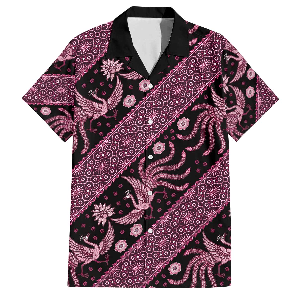 Indonesia Batik Pattern Family Matching Off The Shoulder Long Sleeve Dress and Hawaiian Shirt Pink Version LT01 Dad's Shirt - Short Sleeve Pink - Polynesian Pride