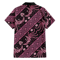 Indonesia Batik Pattern Family Matching Off The Shoulder Long Sleeve Dress and Hawaiian Shirt Pink Version LT01 - Polynesian Pride