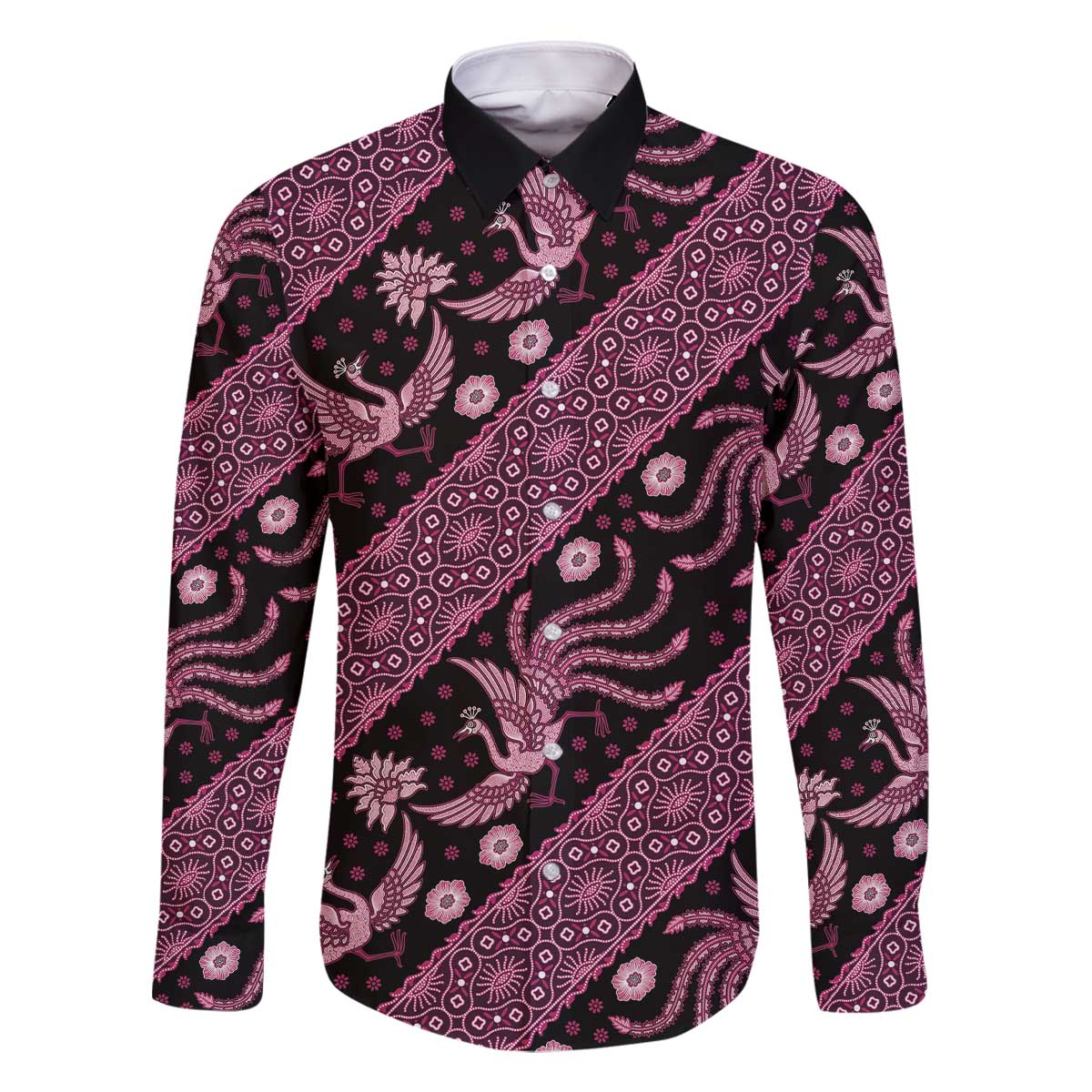 Indonesia Batik Pattern Family Matching Off The Shoulder Long Sleeve Dress and Hawaiian Shirt Pink Version LT01 Dad's Shirt - Long Sleeve Pink - Polynesian Pride