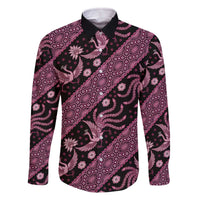 Indonesia Batik Pattern Family Matching Off The Shoulder Long Sleeve Dress and Hawaiian Shirt Pink Version LT01 Dad's Shirt - Long Sleeve Pink - Polynesian Pride