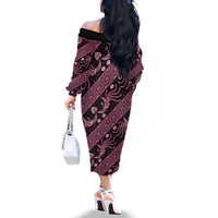 Indonesia Batik Pattern Family Matching Off The Shoulder Long Sleeve Dress and Hawaiian Shirt Pink Version LT01 - Polynesian Pride