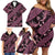 Indonesia Batik Pattern Family Matching Off Shoulder Short Dress and Hawaiian Shirt Pink Version