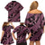 Indonesia Batik Pattern Family Matching Off Shoulder Short Dress and Hawaiian Shirt Pink Version