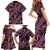 Indonesia Batik Pattern Family Matching Short Sleeve Bodycon Dress and Hawaiian Shirt Pink Version