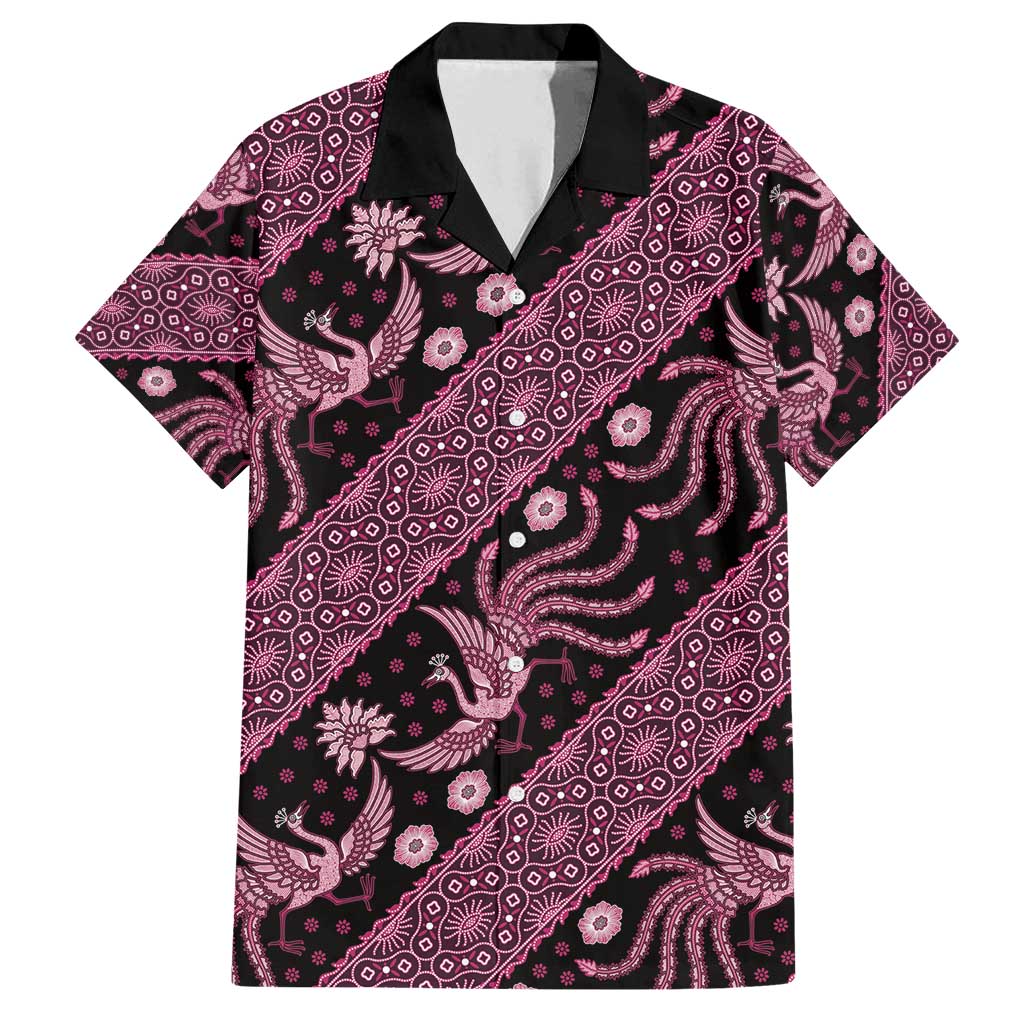 Indonesia Batik Pattern Family Matching Summer Maxi Dress and Hawaiian Shirt Pink Version