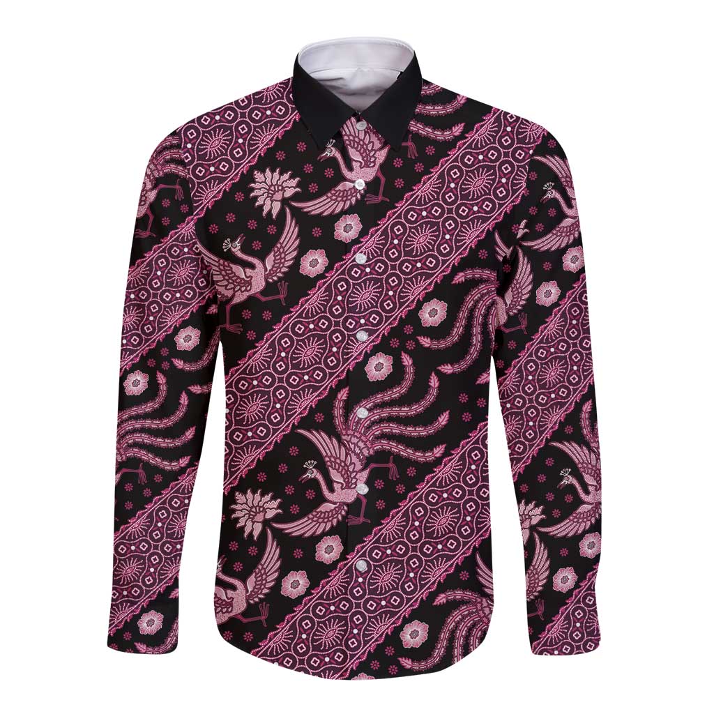 Indonesia Batik Pattern Long Sleeve Button Shirt Pink Version