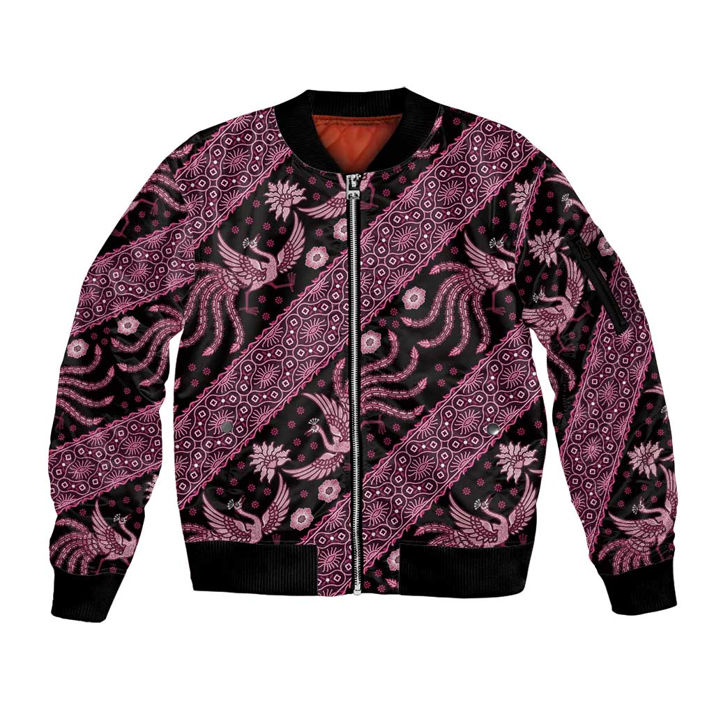 Indonesia Batik Pattern Sleeve Zip Bomber Jacket Pink Version