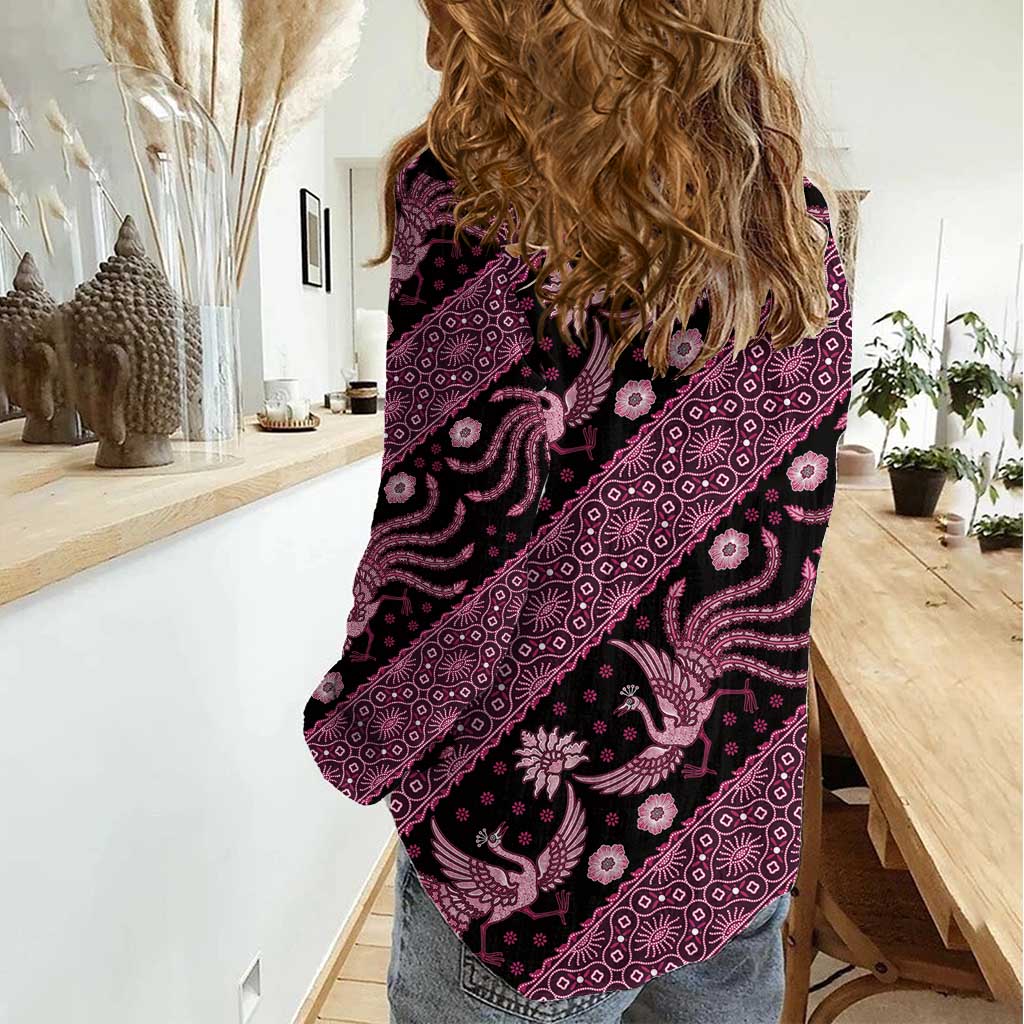 Indonesia Batik Pattern Women Casual Shirt Pink Version