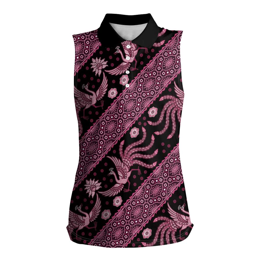 Indonesia Batik Pattern Women Sleeveless Polo Shirt Pink Version