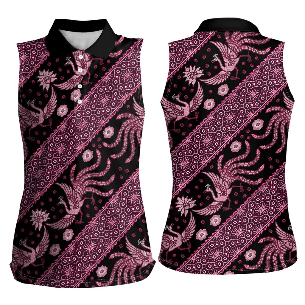 Indonesia Batik Pattern Women Sleeveless Polo Shirt Pink Version