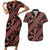 Indonesia Batik Pattern Couples Matching Short Sleeve Bodycon Dress and Hawaiian Shirt Red Version