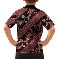 Indonesia Batik Pattern Family Matching Off The Shoulder Long Sleeve Dress and Hawaiian Shirt Red Version LT01 - Polynesian Pride