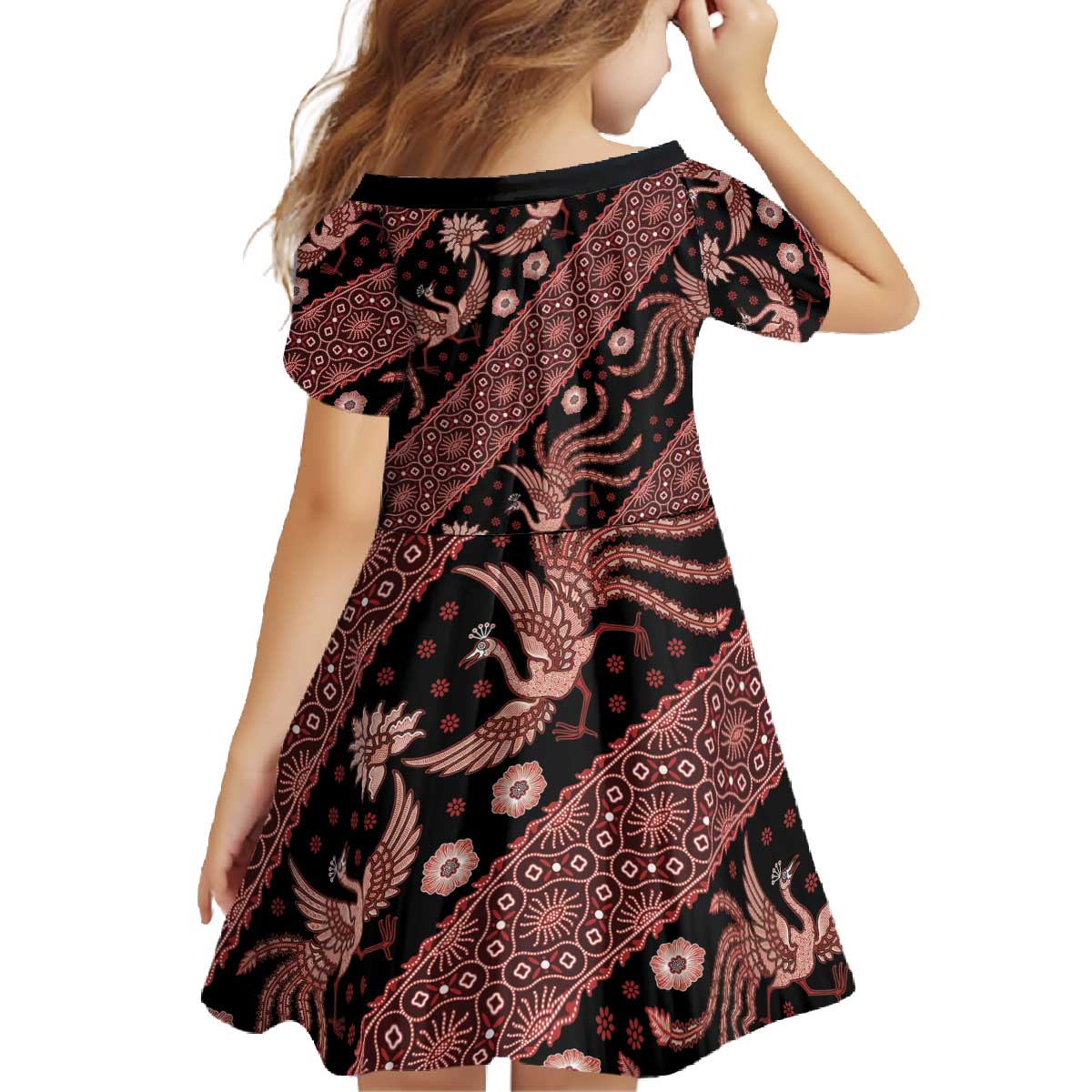 Indonesia Batik Pattern Family Matching Off The Shoulder Long Sleeve Dress and Hawaiian Shirt Red Version LT01 - Polynesian Pride