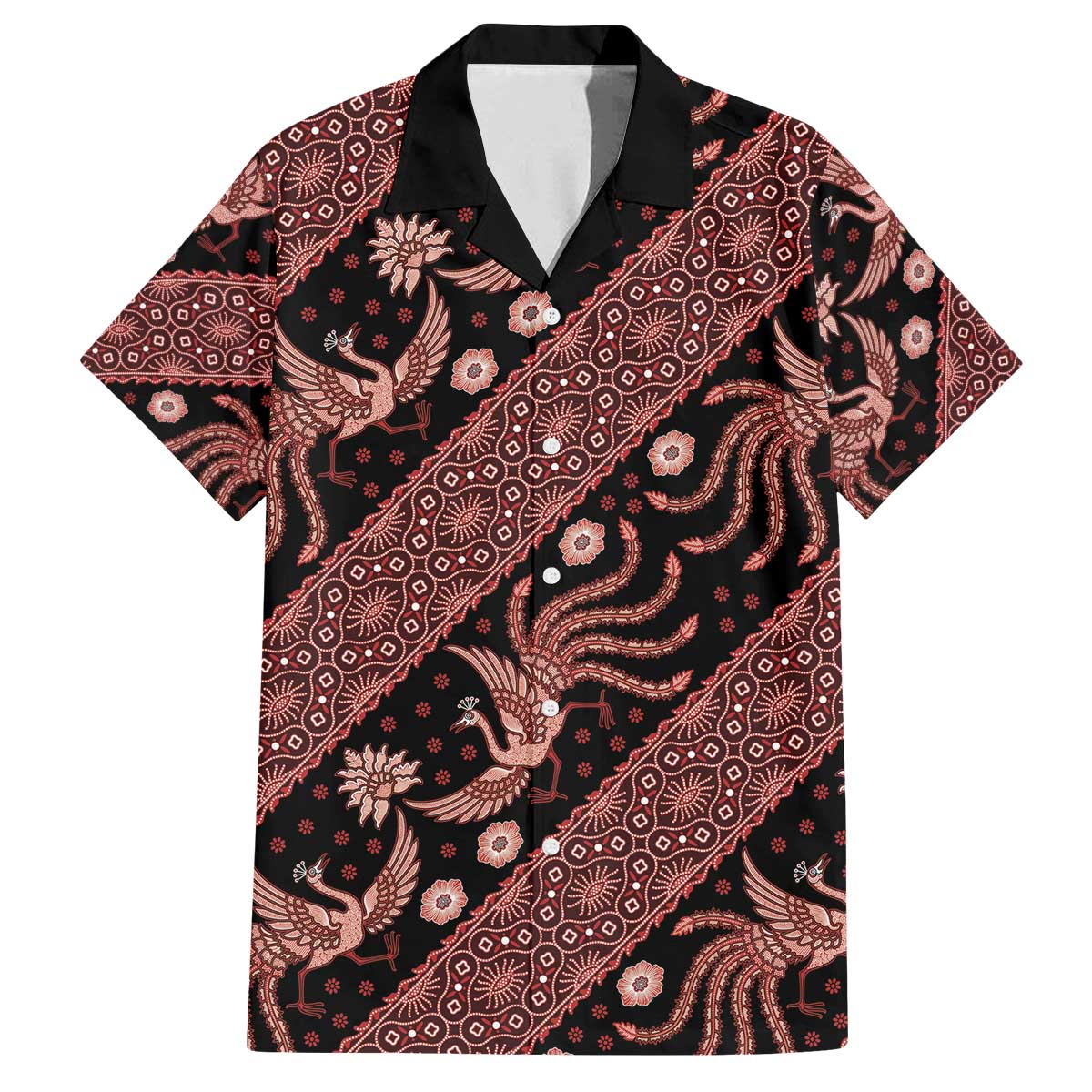 Indonesia Batik Pattern Family Matching Off The Shoulder Long Sleeve Dress and Hawaiian Shirt Red Version LT01 Dad's Shirt - Short Sleeve Red - Polynesian Pride