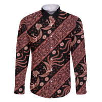 Indonesia Batik Pattern Family Matching Off The Shoulder Long Sleeve Dress and Hawaiian Shirt Red Version LT01 Dad's Shirt - Long Sleeve Red - Polynesian Pride