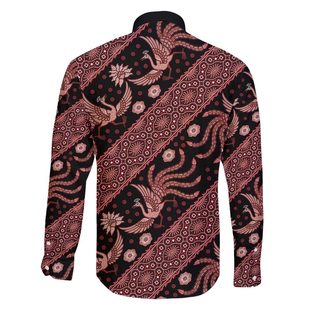 Indonesia Batik Pattern Family Matching Off The Shoulder Long Sleeve Dress and Hawaiian Shirt Red Version LT01 - Polynesian Pride