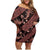 Indonesia Batik Pattern Family Matching Off Shoulder Short Dress and Hawaiian Shirt Red Version