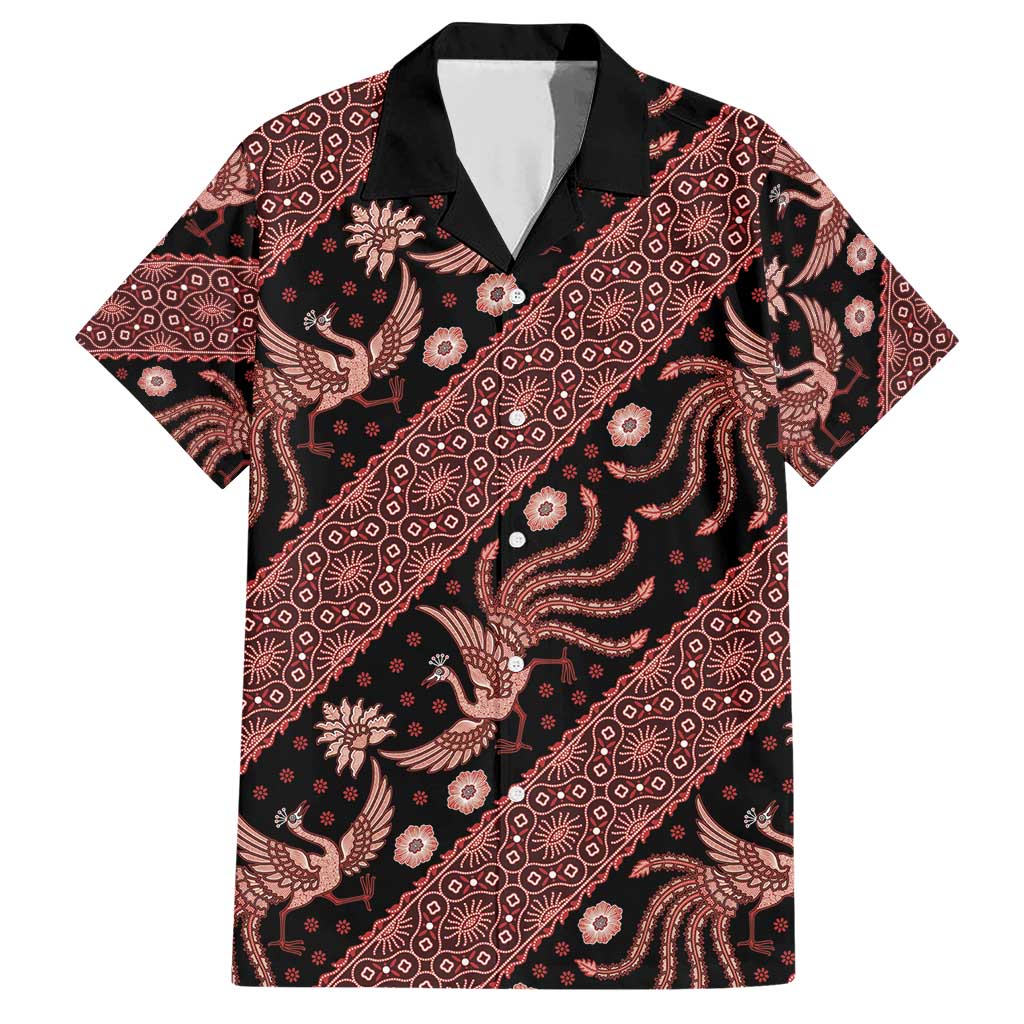 Indonesia Batik Pattern Family Matching Short Sleeve Bodycon Dress and Hawaiian Shirt Red Version