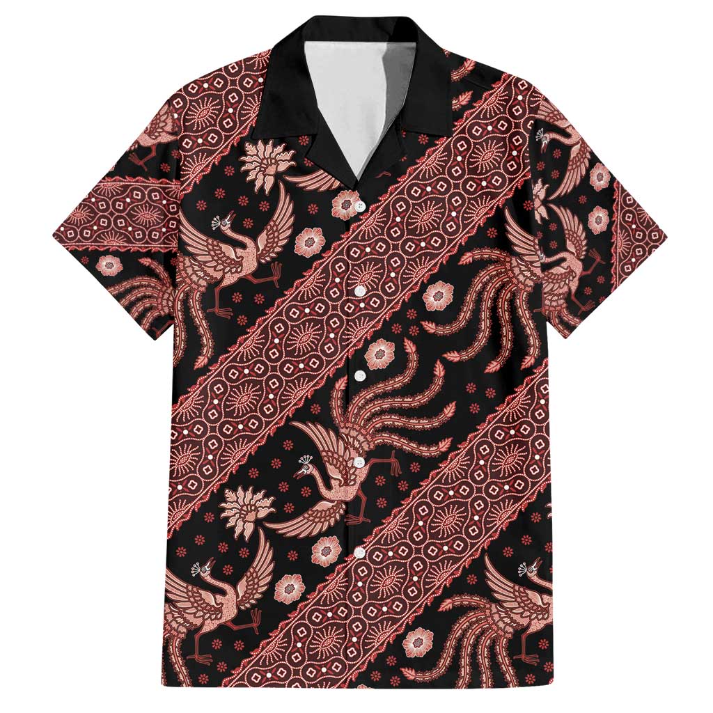Indonesia Batik Pattern Family Matching Summer Maxi Dress and Hawaiian Shirt Red Version