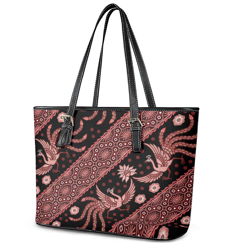 Indonesia Batik Pattern Leather Tote Bag Red Version