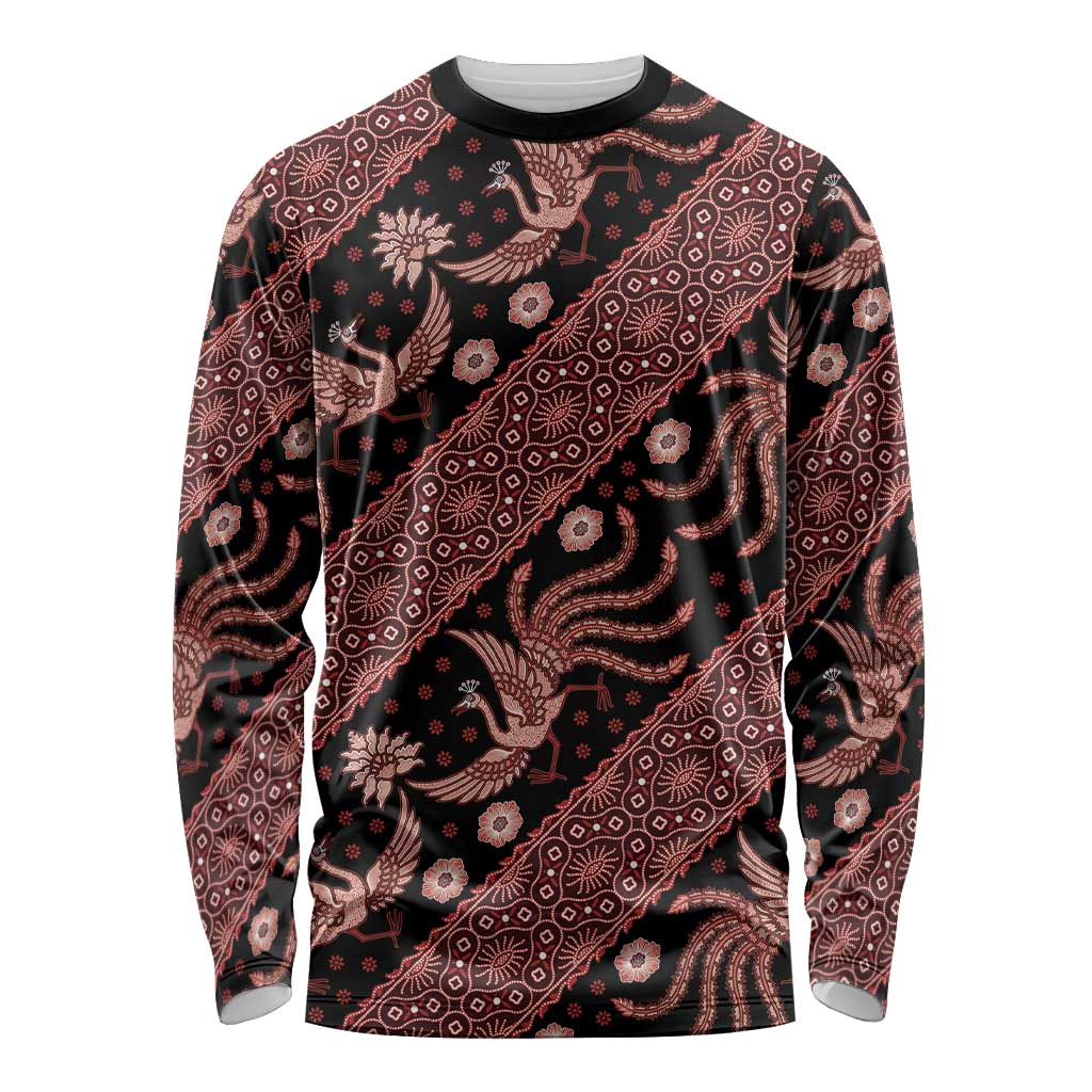 Indonesia Batik Pattern Long Sleeve Shirt Red Version