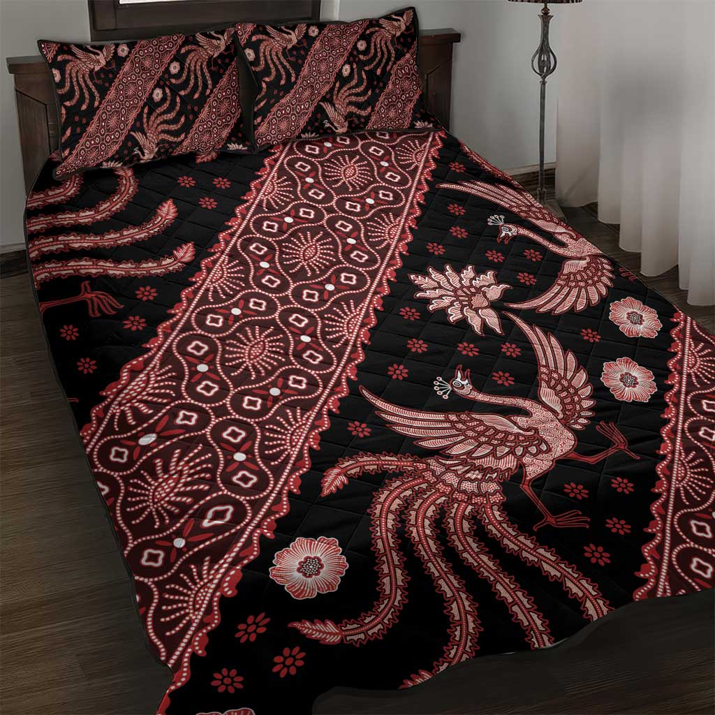 Indonesia Batik Pattern Quilt Bed Set Red Version