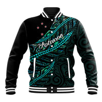Personalised Aotearoa Baseball Jacket Silver Fern Mix Paua Shell Polynesian Pattern LT01 Unisex Black - Polynesian Pride