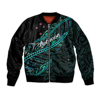 Personalised Aotearoa Bomber Jacket Silver Fern Mix Paua Shell Polynesian Pattern LT01 Unisex Black - Polynesian Pride