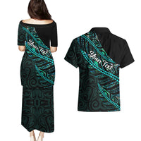 Personalised Aotearoa Couples Matching Puletasi Dress and Hawaiian Shirt Silver Fern Mix Paua Shell Polynesian Pattern LT01 - Polynesian Pride