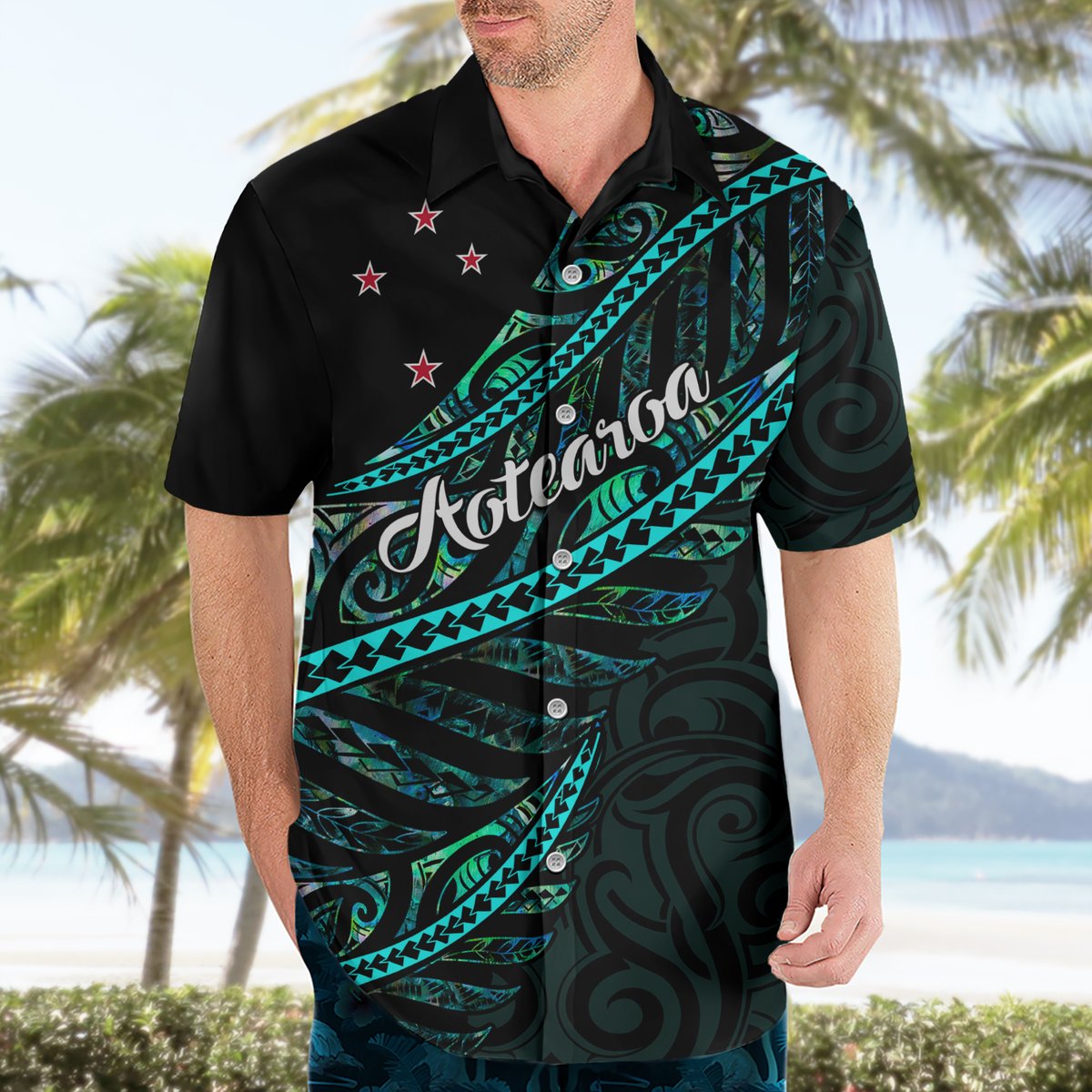 Personalised Aotearoa Hawaiian Shirt Silver Fern Mix Paua Shell Polynesian Pattern LT01 - Polynesian Pride