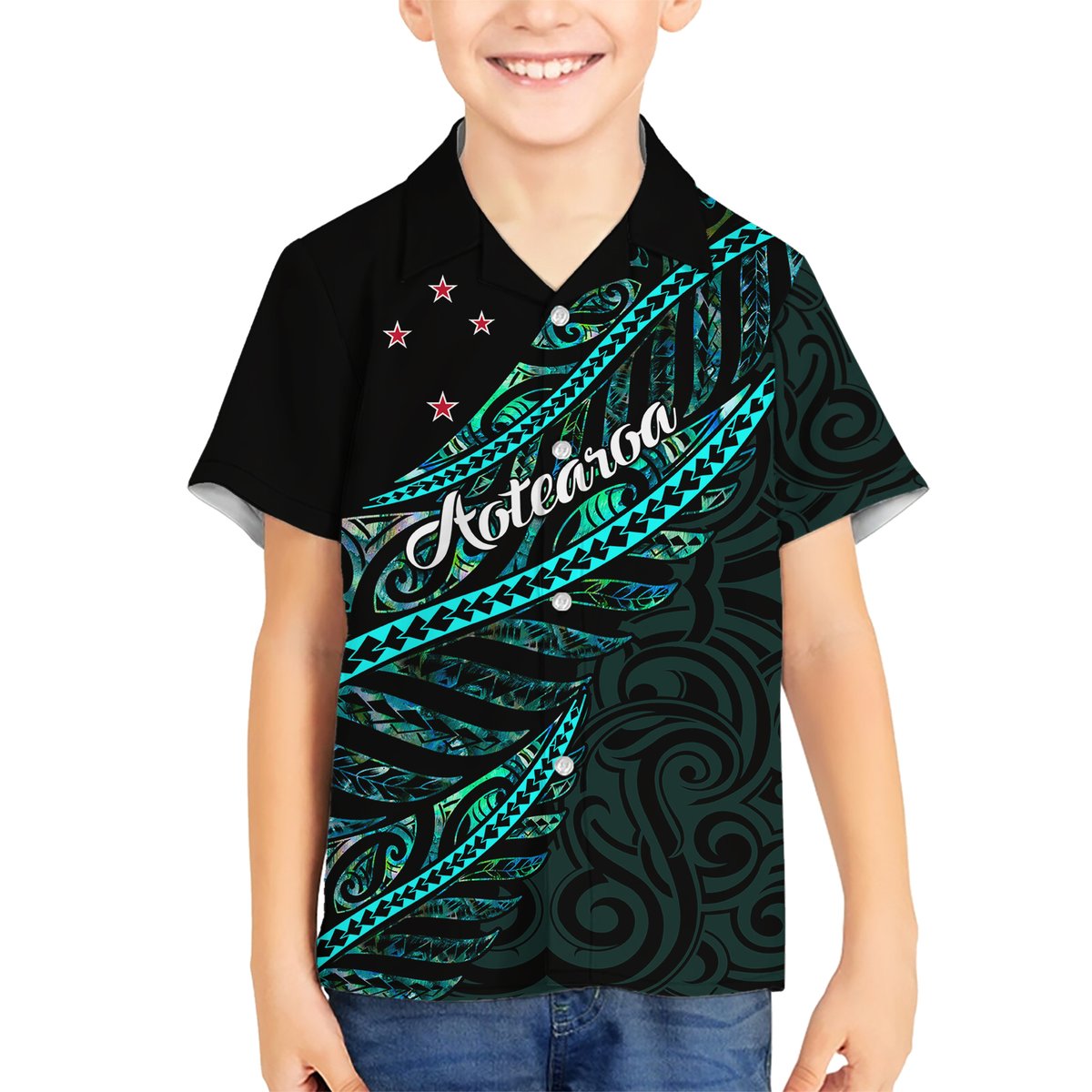 Personalised Aotearoa Hawaiian Shirt Silver Fern Mix Paua Shell Polynesian Pattern LT01 - Polynesian Pride