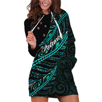 Personalised Aotearoa Hoodie Dress Silver Fern Mix Paua Shell Polynesian Pattern LT01 Black - Polynesian Pride