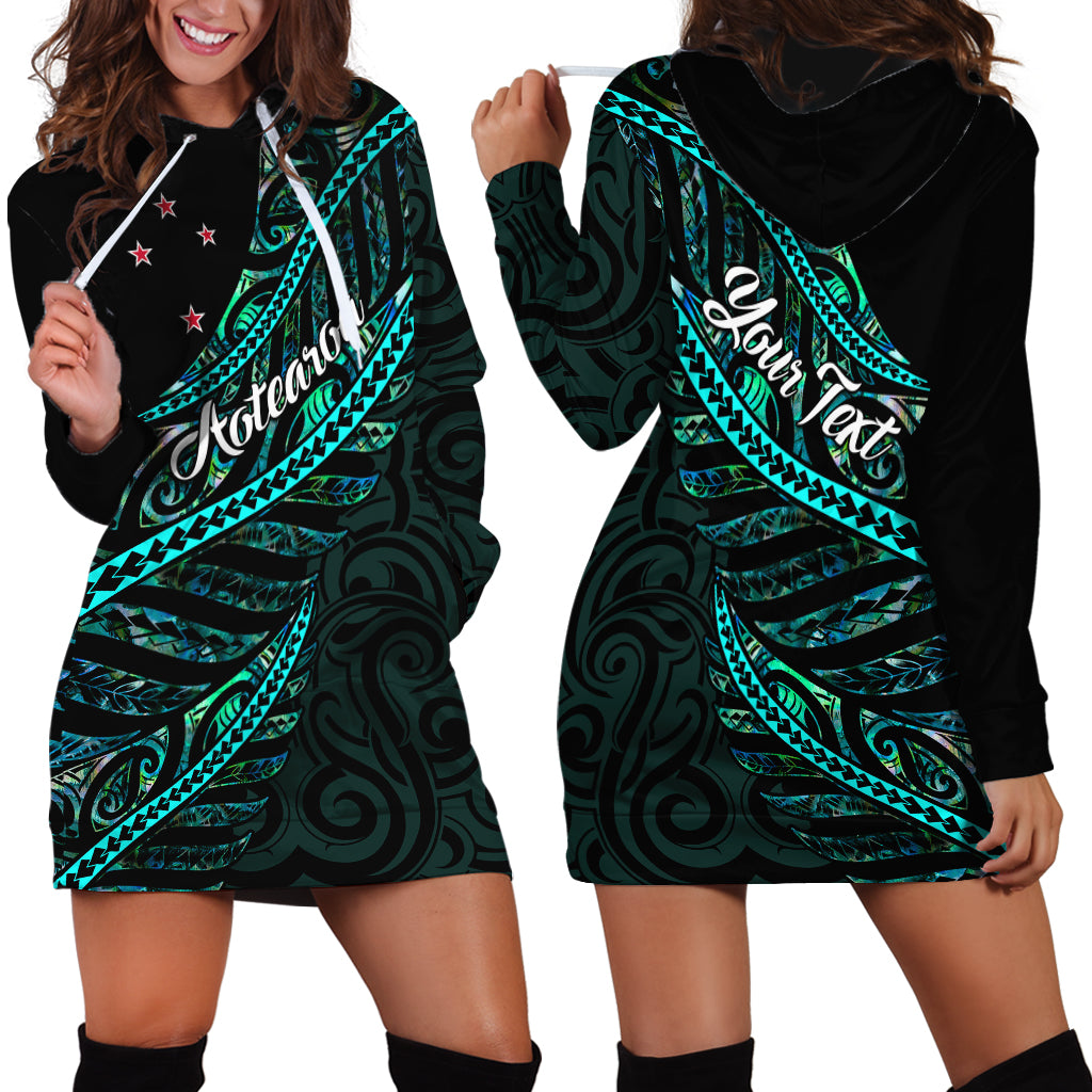 Personalised Aotearoa Hoodie Dress Silver Fern Mix Paua Shell Polynesian Pattern LT01 - Polynesian Pride