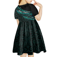 Personalised Aotearoa Kid Short Sleeve Dress Silver Fern Mix Paua Shell Polynesian Pattern LT01 - Polynesian Pride